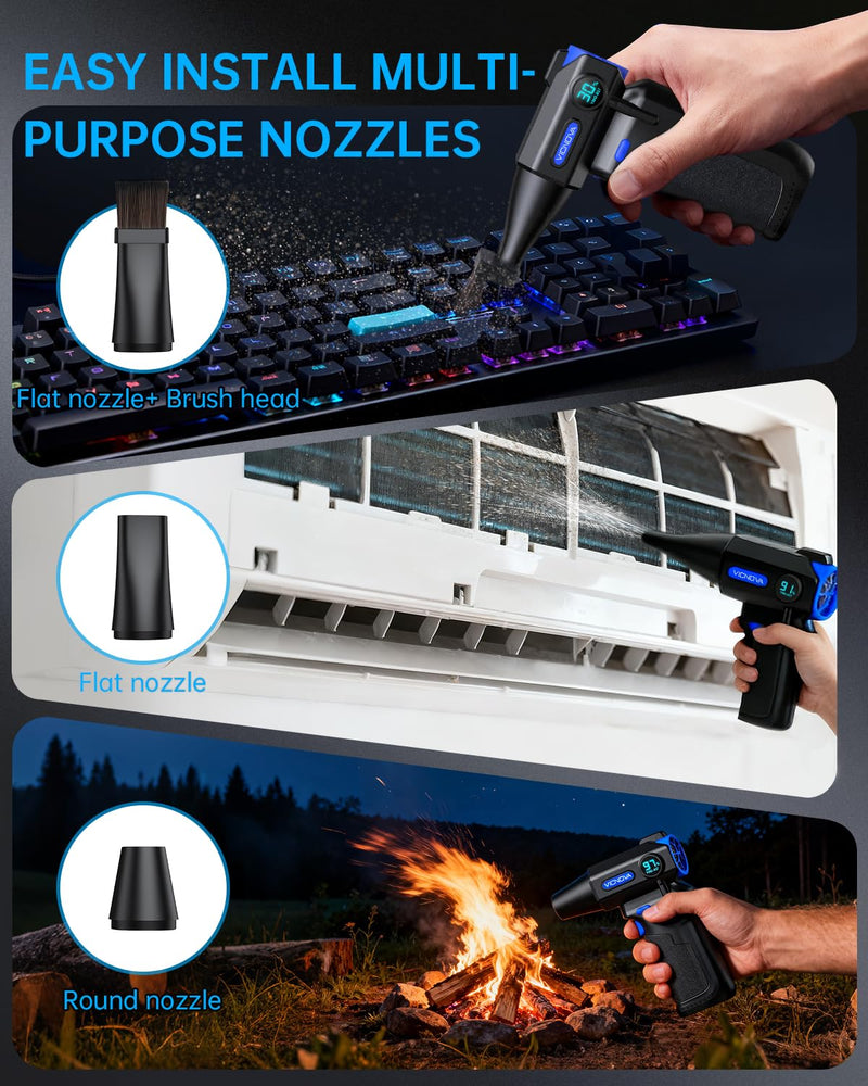 Compressed Air Duster, 150000RPM 3-Gear Brushless Motor Cordless Electric Air Blower, Rechargeable Air Blower with LED Light for PC, Computer, Laptop, Keyboard, Car Cleaning, Gifts for Men