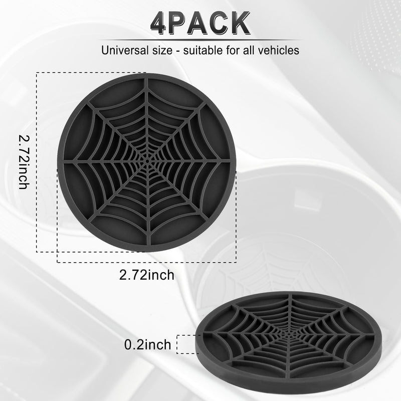 Alpmosn 4PCS Spider Web Car Coasters for Cup Holders, Halloween Funny Non-Slip Silicone Insert Ornaments Coasters, Automotive Cupholder Goth Accessories for Men & Women(Black) Black