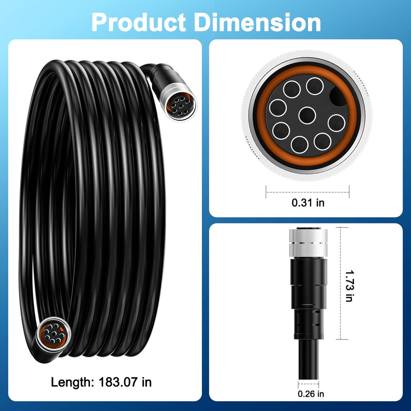 VHBW 16FT Boat Ethernet Cable for Humminbird 720073-5, Compatible with Helix 7, 8, 9, 10, 12, 15, Apex, Solix, Onix Models, Black
