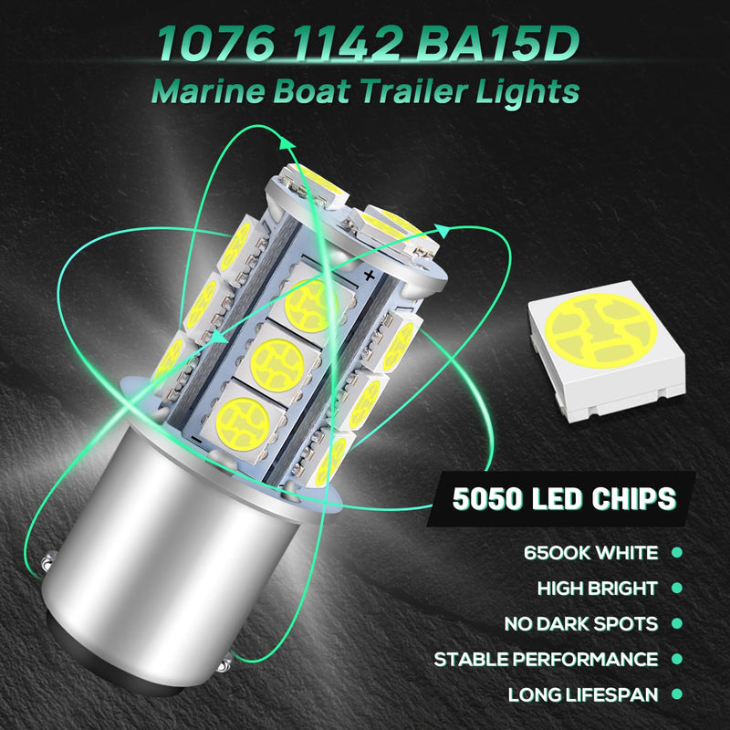 Alopee White Non Polarity 1076 Led Bulb for RV Camper Trailer Interior Lights 1142 Led Bulb 1004 90 BA15D 12V Replacement for Boat Navigation Light, Pack of 12