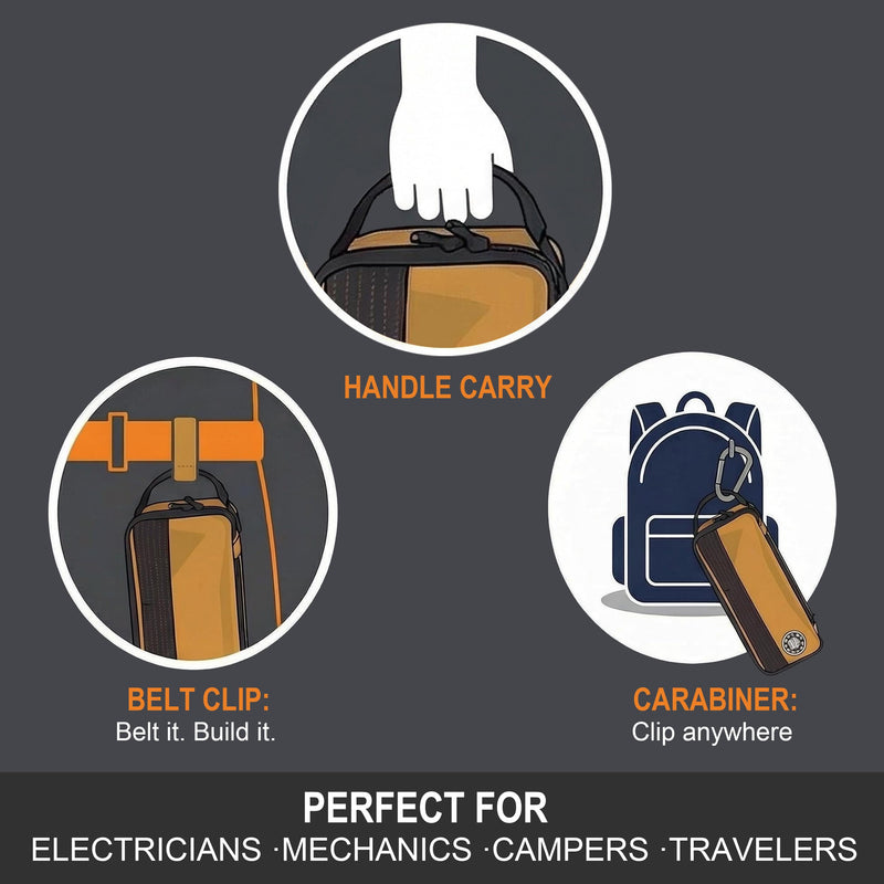 Rough Enough Small Tool Bag for Electricians, 11.5" Double-Waxed Canvas Water-Repellent Organizer, YKK Zipper, Foam Padding, Detachable Mesh Pouch, 3L Capacity, 4-in-1 Carry, Brown