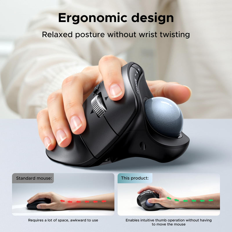 UGREEN M785DR Wireless Trackball Mouse, Bluetooth & 2.4G, Thumb Control | Rechargeable, Precise and smooth tracking, 3 Devices Use, 4D Scroll Wheel, 5 DPI Levels, Compatible with PC Mac Windows
