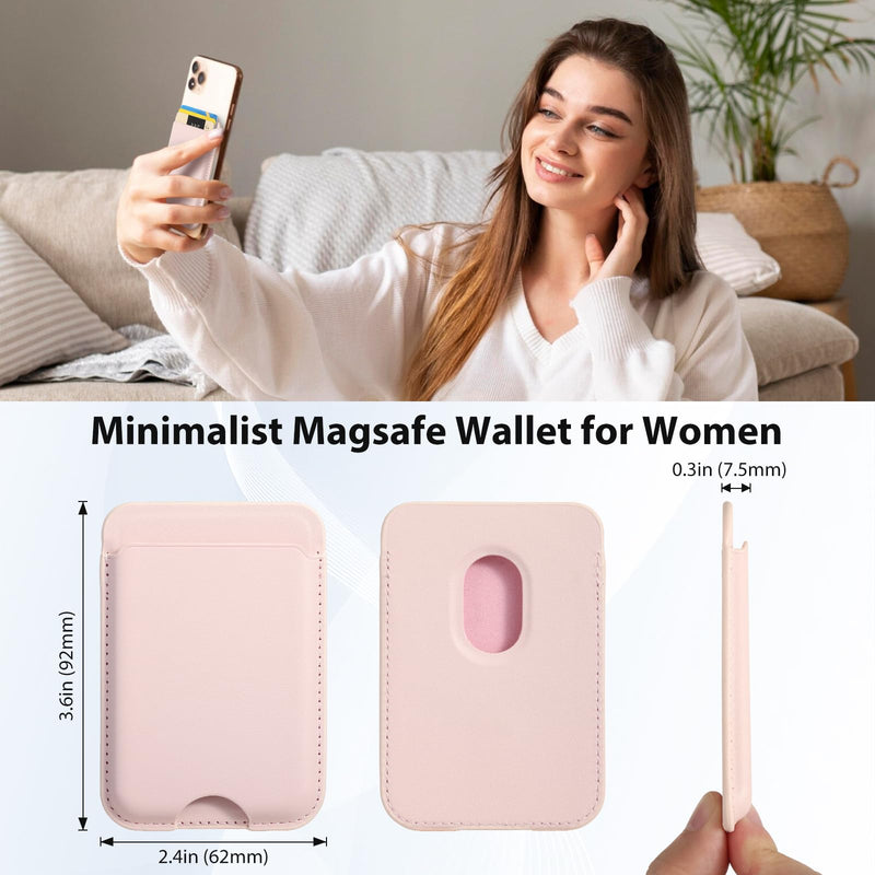 Magnetic Wallet Compatible with Apple Magsafe,2Pack Mag Safe Card Holder for iPhone 15/14/13/12 Pro/Max/Plus/Case,Vegan Leather RFID Phone Wallet Fits 4 Cards - White+Pink