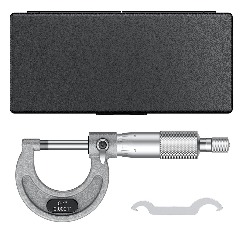 HDLNKAK Outside Micrometer 0-1", Machinist Micrometer, 0.0001" Graduation Micrometer Set, Alloy Precision Micrometer, Machinist Tool, Micrometer Standard with Case - Grey Outside Micrometer 0-1"