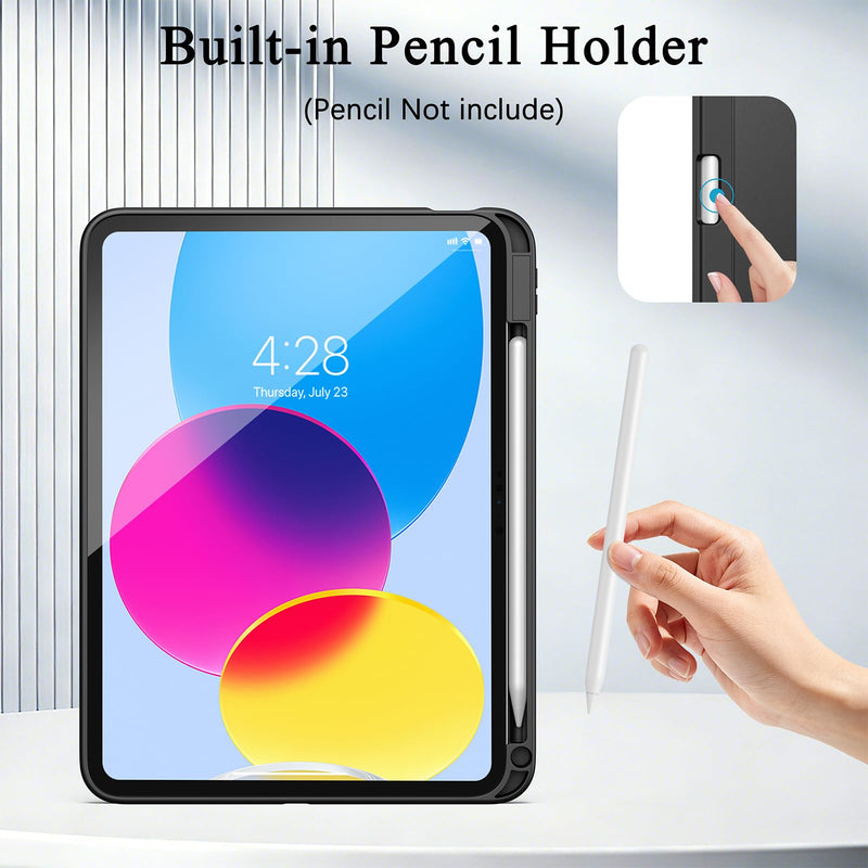 Supveco Magnetic Case for iPad A16 11th/10th Generation 11" 2025/10.9" 2022 | Slim Lightweight Soft TPU Bumper,Magnetic Hard PC Back Cover with Pencil Holder, Drop Protection,Supports Touch ID,Black A- Black