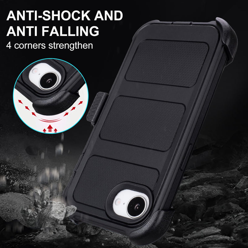 for Defender Phone Case iPhone 17e Case Belt Clip Holster Kickstand Black | for iPhone 17 e Case Heavy Duty iPhone17e Phone Case Rugged Dustproof Port Sturdy Protective Cover for Phone Case 17e Black