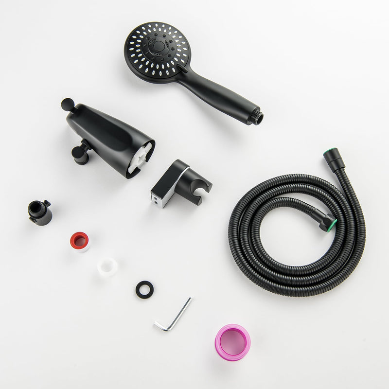Tub Spout with Diverter Matte Black, 5 Settings Metal Bathtub Faucet with Sprayer High Pressure Bath Tub Faucet Set