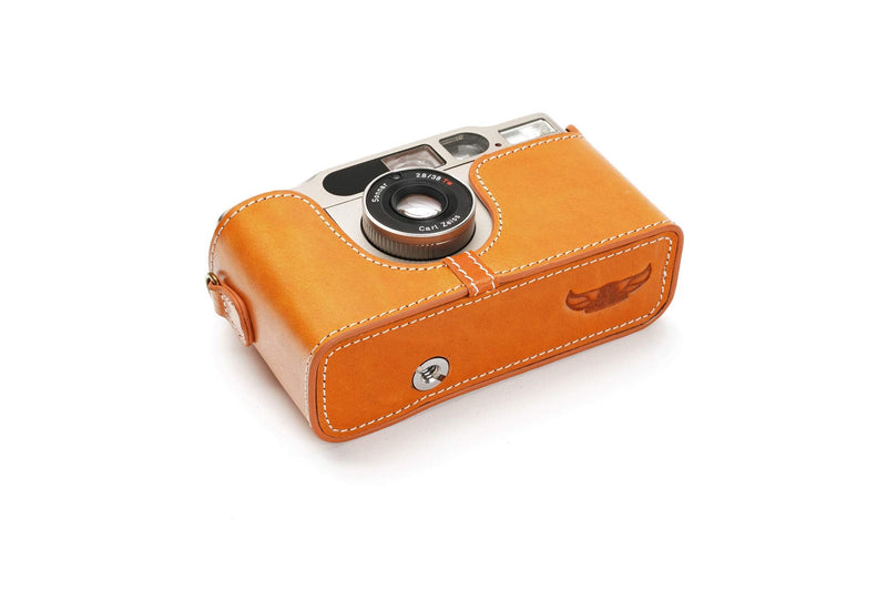 Contax T2 Case, BolinUS Handmade Genuine Real Leather Half Camera Case Bag Cover for Contax T2 Camera With Hand Strap (Yellow) Yellow