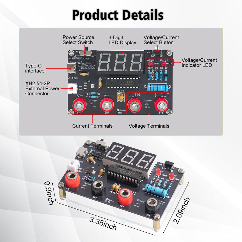 DIY Digital Voltmeter & Ammeter Soldering Practice Kit, DC Voltage Current Meter with LED Display, Test Leads, Dual Power Electronics Kit STEM Learning Project for Beginners Teens Adults