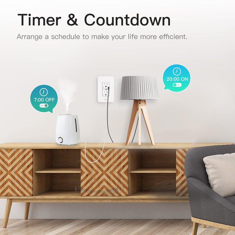 MOES Smart USB Wall Outlet Receptacle with Type-C & Type-A Charger, 2.4GHz Wi-Fi in-Wall Plug Socket, Remote Individual Control On/Off 15Amp, No Hub Required USB & Type-C Outlet 1 Pack