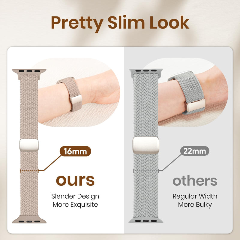 Knossen Slim Band and Case Compatible with Apple Watch Bands for Women 40mm | 3-in-1 Thin Magnetic Stretchy Strap and Screen Protector Cover, for iWatch Series 4-11/SE/SE2/SE3 42mm 41mm 44mm 45mm 46mm Milk Tea 40mm(series SE 6 5 4)