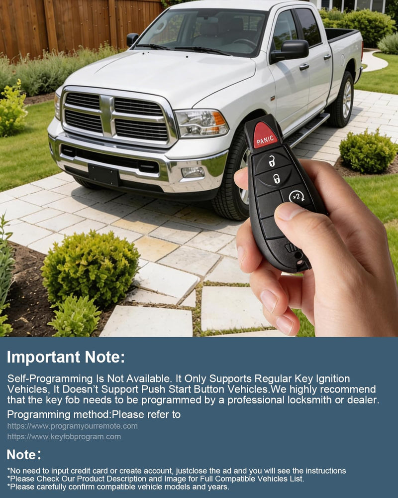 Key Fob Replacement for 2013-2021 Dodge Ram 1500/2013-2018 Dodge Ram 2500 3500 4500 5500, Keyless Entry Remote Control,FCCID GQ4-53T,4-Button Remote (Set of 2)