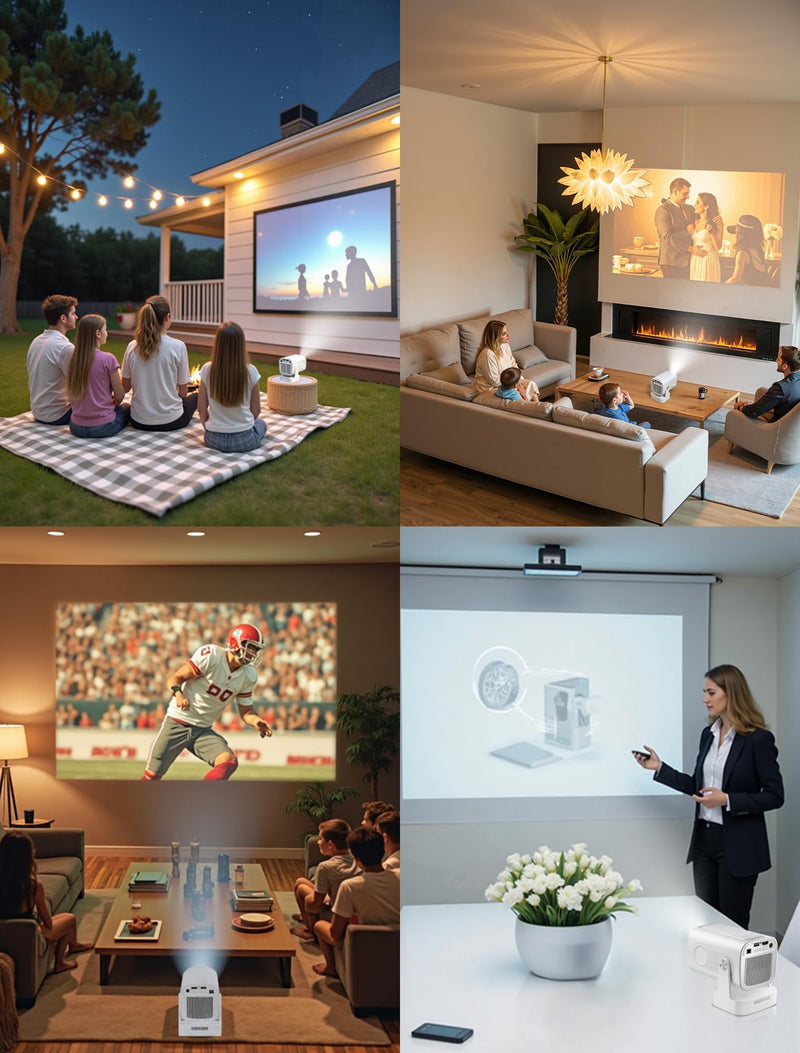 【Auto Focus&1080P】WellSonic Mini Projector with Wifi and Bluetooth, 260 Ansi Portable Moive Projector Outdoor&Ceiling Use, Auto Keystone, Voice Control, 5W Speaker, 4K Support Home Thearter