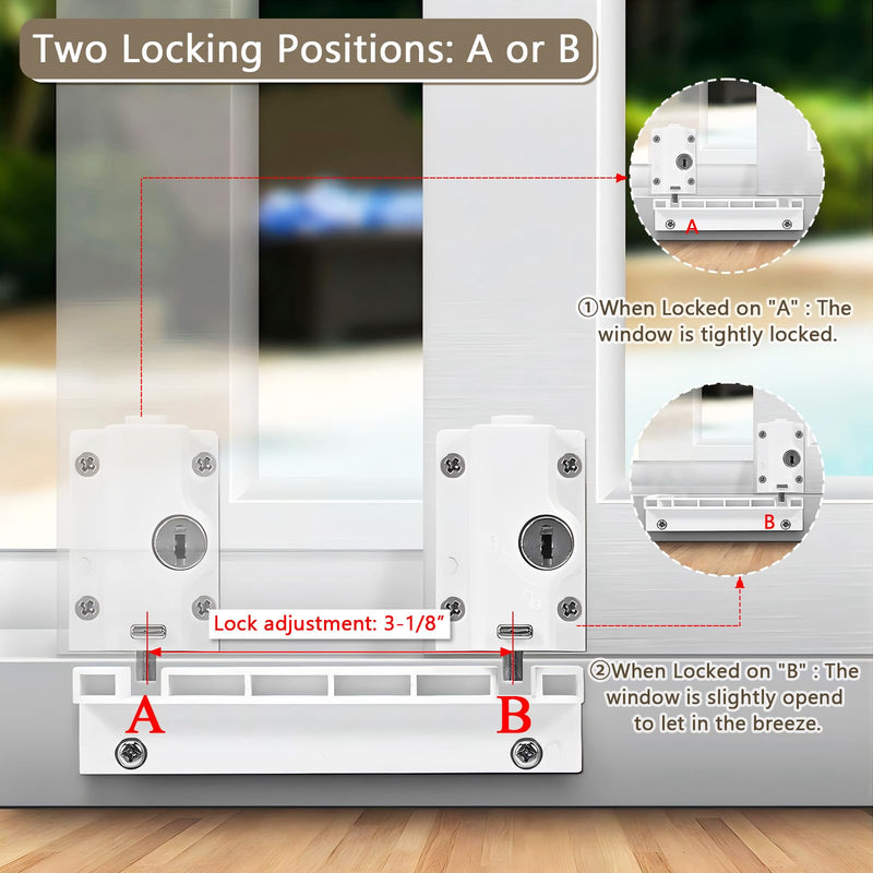 Patio Sliding Door Security Foot Lock Kick Lock with keyed, ABS,Fits on Top Rail-Childproof Patio Door Guardian-or Bottom Rail-Foot Operated-Keep Your Family Safe and Secure(2 Pack) 2 Pack