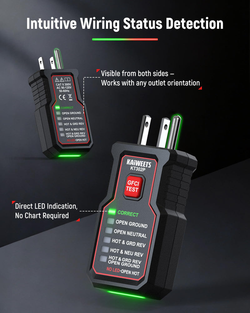 KAIWEETS Circuit Breaker Finder Tool Kit, GFCI Outlet Tester with Dual-Sided LED Indicators, Electrical Circuit Tracer Tool with Flashlight, Includes Carrying Case and Adapters- KT302P