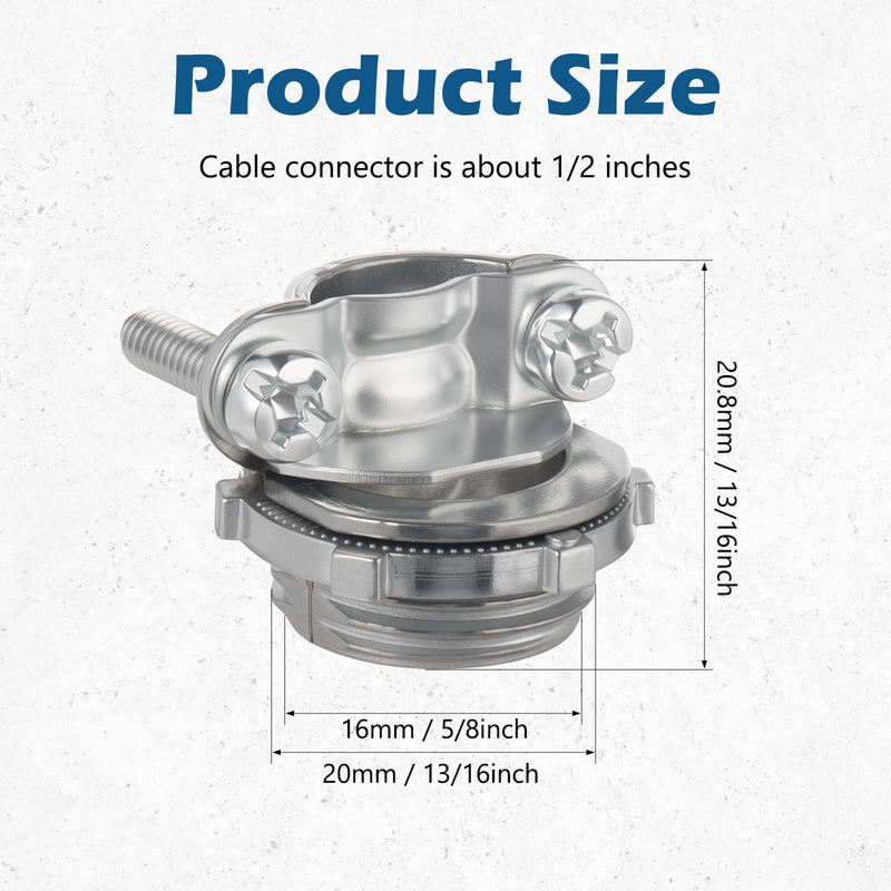 50 Pack 1/2 inch Clamp Type Cable Connectors, Zinc Alloy Wire Clamps for NM Cables, Electric Wires, Metallic Conduit, Electrical Box 50