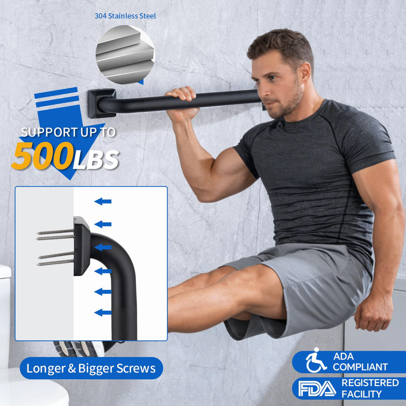 Bathroom SafetyGrab Bars for Elderly Seniors,Anti-Slip Shower Handles Toilet Grab Bars,High Weight Capacity,Wall Mounted Grab Bars for Bathtub Shower,Black Grab Bars (Black Knurled, 12-inch Grab Bar)