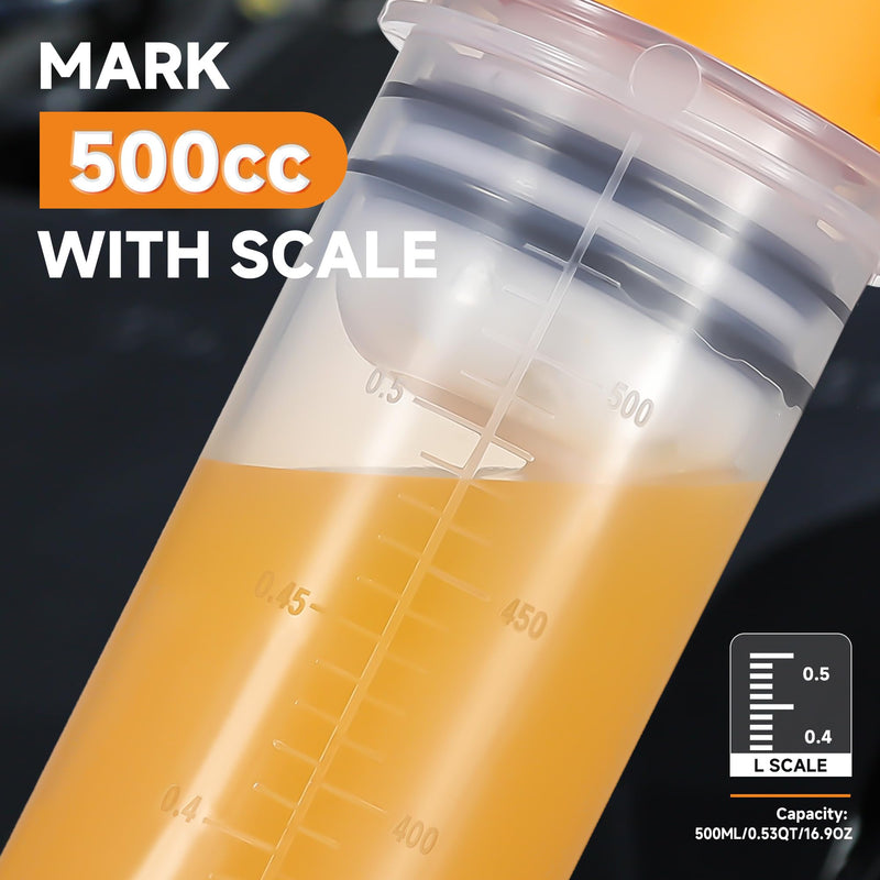 FOUR UNCLES 500cc Fluid Extractor & Fill Pump for Automotive Use - Oil Syringe with a 28" Hose & Two 12" Extension Tubes for Easy Oil Change