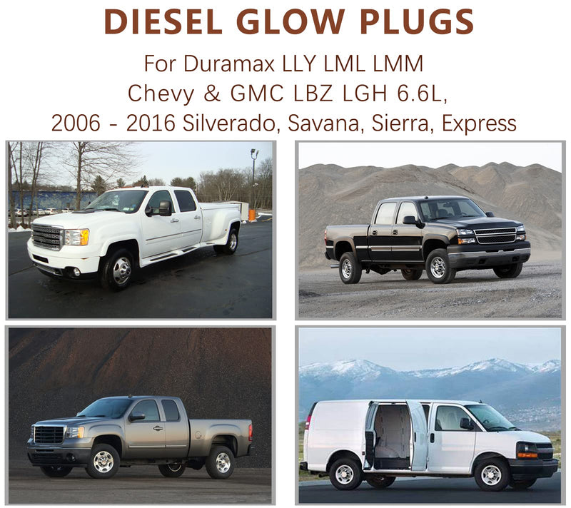12639701 Diesel Glow Plugs 9G for Duramax LLY LML LMM Chevy&GMC LBZ LGH 6.6L, 2006 2007 2008 2009 2010 2011 2012 2013 2014 2015 2016 Silverado, Savana, Sierra, Express Replaces# 97364968