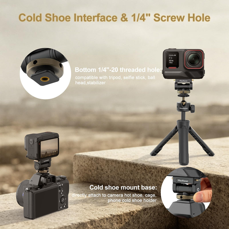 MINIFOCUS Magnetic Cold Shoe Adapter Mount, 360° Rotatable 160° Tilt Action Camera Hot Shoe Mount with 1/4" Screw Hole Compatible with Insta360 Ace Pro/Ace Pro2/X4/X4 Air/X5 V4119