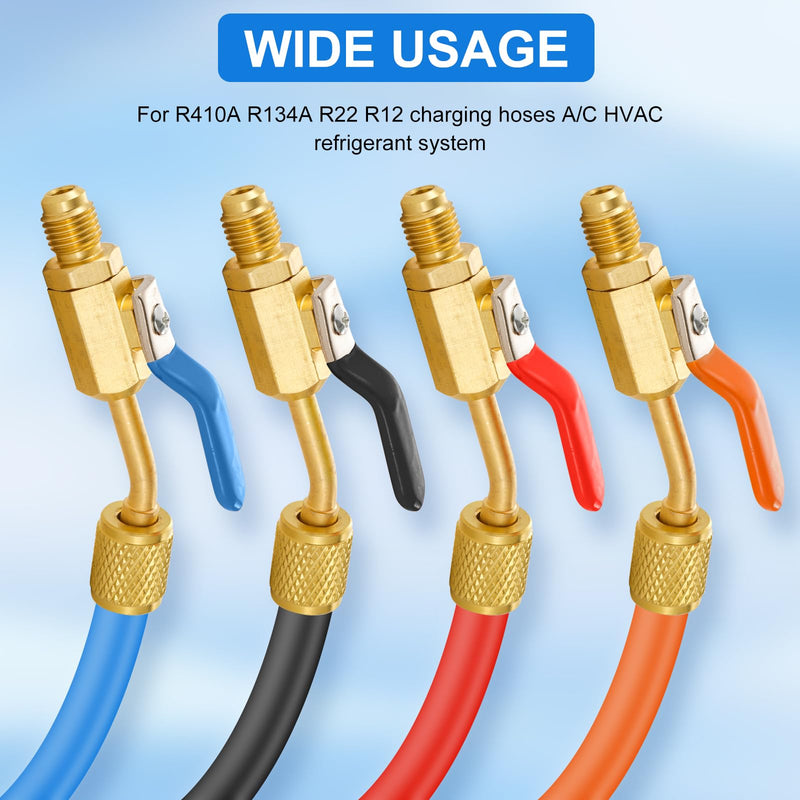 AC Refrigerant Angled Compact Ball Valve Set, 10pcs Air Conditioning Refrigerant Ball Valve 1/4 with R410A Mini Split Adapters 5/16" Female to 1/4" Male, Low Loss Fittings HVAC Tools 4 Ball Valve + 6PC R410A Adapter