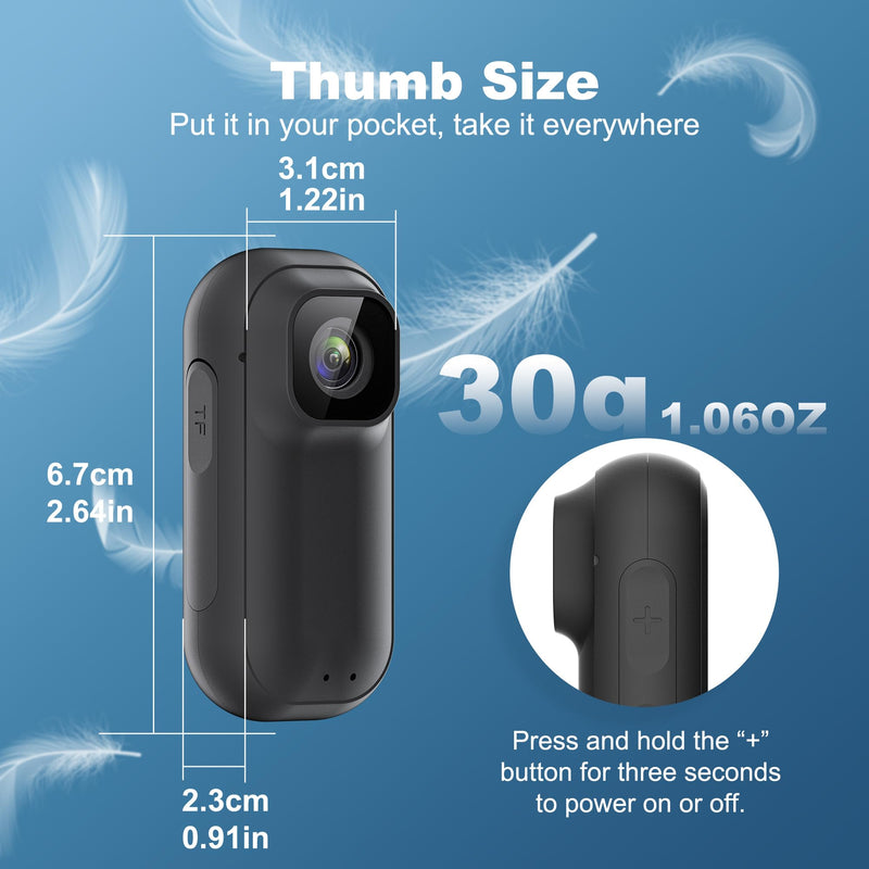 4K 128GB WiFi Thumb Action Camera, Mini Body Cam with 1.5" Screen | Portable Wearable POV Camera with Charging Case, Waterproof Magnetic Sport Cam for Cycling, Pet, Vlogging
