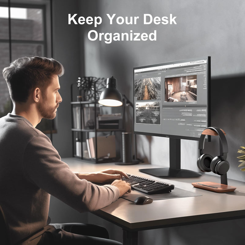 UPERGO Vertical Laptop Stand, Walnut Headphone Stand for Desk