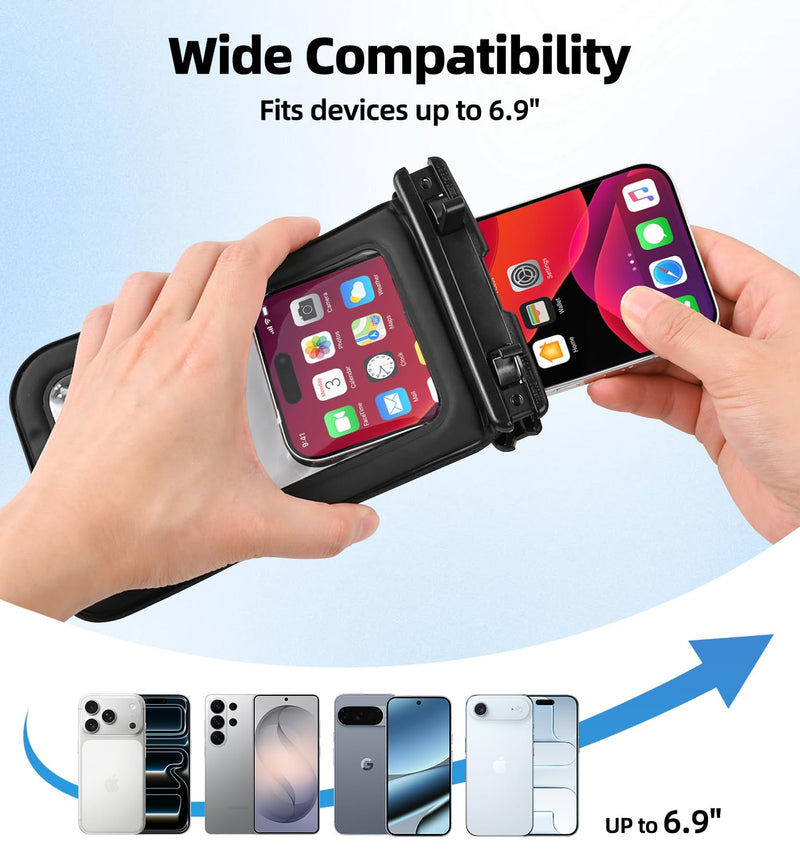 Floating Waterproof Phone Pouch 2 Pack, IP68 Dry bag Case for 6.9" Phones | Waterproof Phone Case,Floats in Water&Touchscreen,Underwater Shooting,Fits iPhone/Samsung,for Snorkeling,Beach,Kayak, Cruise 6.9 inch, 2 Pcs Waterproof Pouch