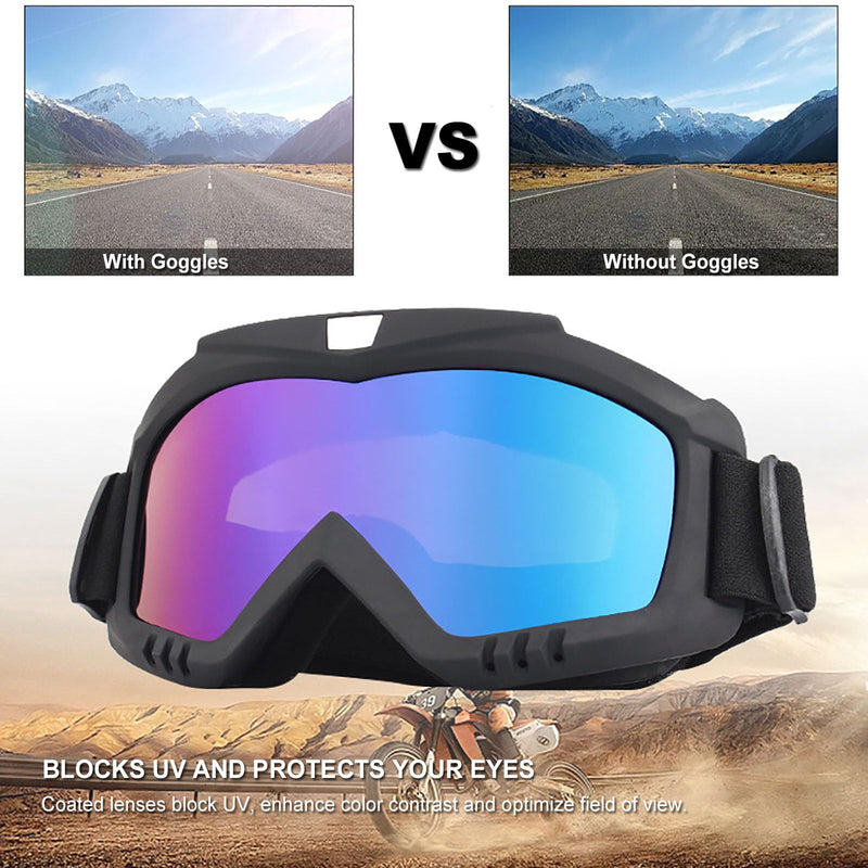 2Pcs Dirt Bike Goggles with Neck Gaiter, Motorcycle Goggles ATV Goggles Riding Ski Racing Goggles Windproof Black Colorful-Clear