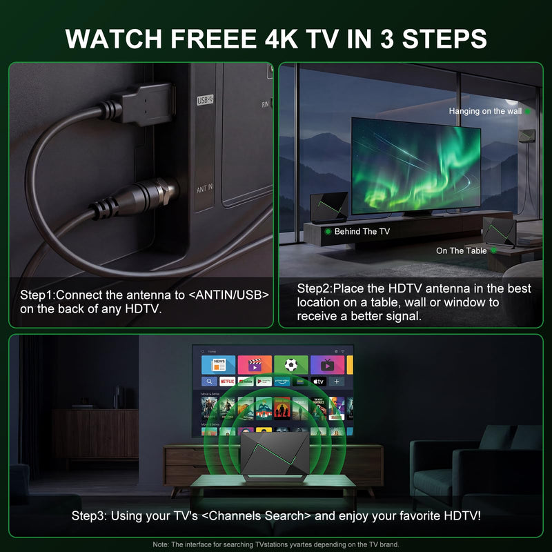 2026 TV Antenna for Smart TV Indoor for Local Channels HD Digital Antenna Outdoor Long Range Reception with Amplifier Signal Booster Supports 4K 1080p HD Greenish-black
