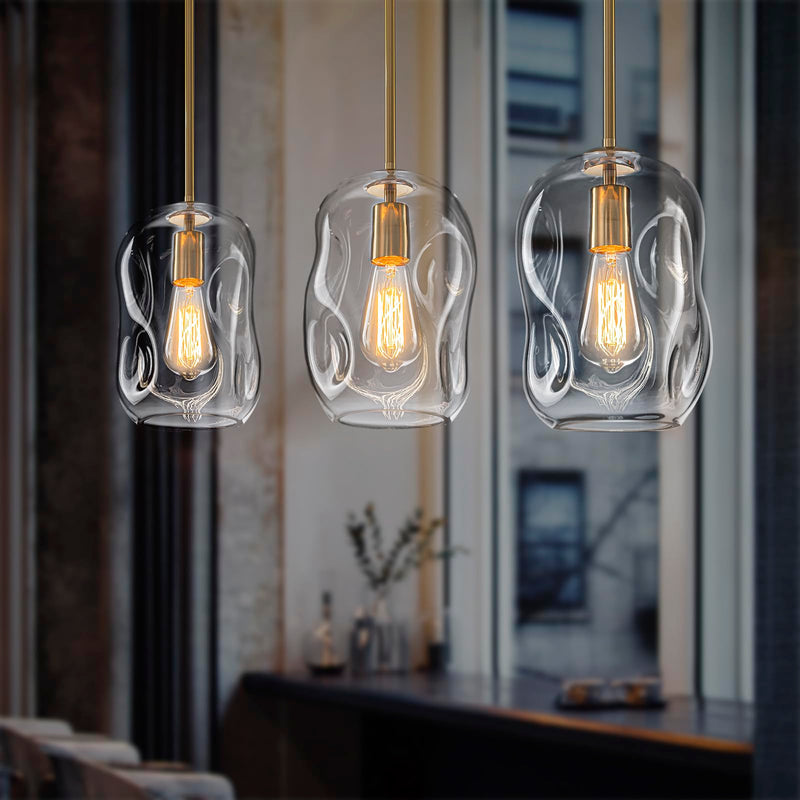 Glass Pendant Lights Kitchen Island -1 Light Gold Hanging Light Fixture Bar Modern Pendant Lighting Ceiling with 9.6" Height Clear Thick Organic Glass Shade for Kitchen Sink Dining Table,E26,1 Pack 1 Pack 9.6in