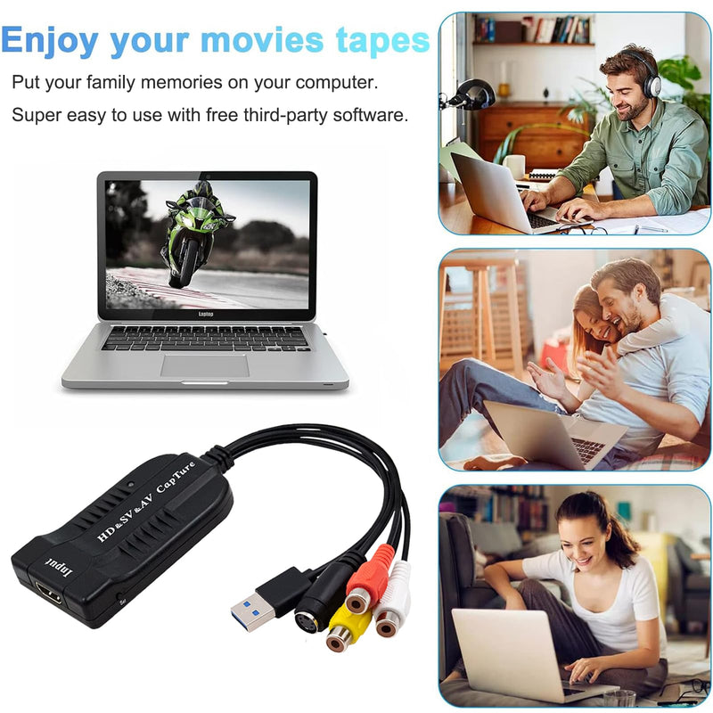 Wiistar USB Video Capture Card HDMI/AV/RCA/S-Video to USB2.0 Audio Video Capture Device 1080P30fsp Hi8, VCR, VHS to Digital Converter for Camcorder DVD PS4 Live Streaming Compatible with Mac Windows