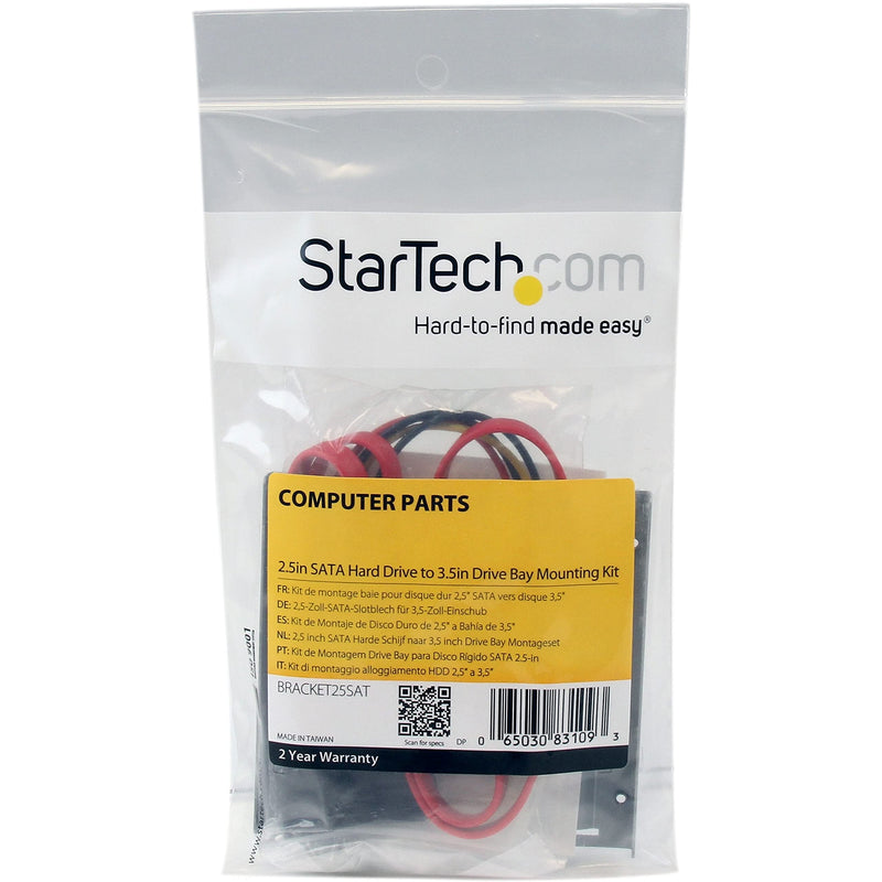 StarTech.com SSD Mounting Bracket - Solid Metal - 2.5in to 3.5 Hard Drive Adapter - SSD Bracket - SSD Upgrade Kit (BRACKET25SAT) 1x3.5" Bay 1x2.5" Drive (SATA)