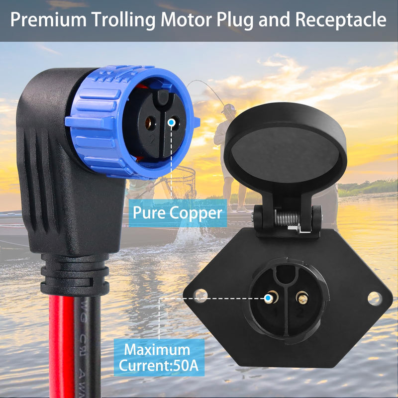 Trolling Motor Plug and Receptacle,12V/24V/26V/48V 8 Gauge 2-Wire Trolling Motor Plug for Minn Kota Marine Boat,Male&Female Quick Connector and Receptacle,Waterproof Blue,Elbow