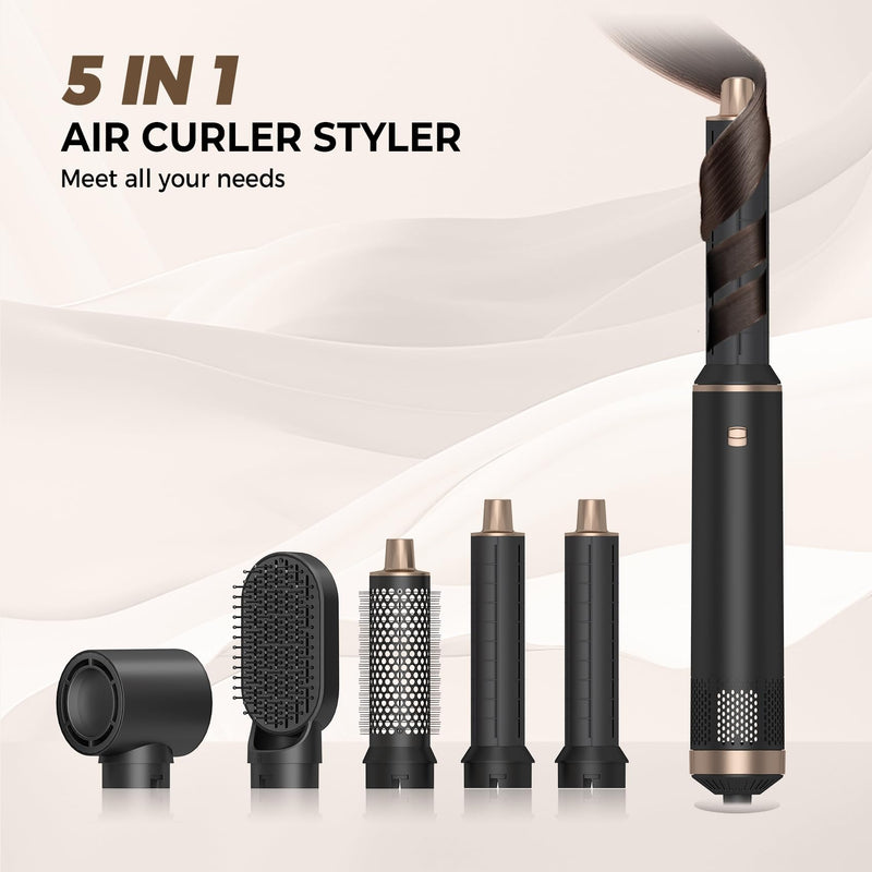 Dryhsip Hair Dryer Brush, 5-in-1 Hot Air Brush, Blow Dryer & Styler with Detachable Heads (Curling Wand, Volumizing Brush, Straightener, Curler), Travel Hairdryers Lightweight for Women & Men(Raven) | Negative Ionic Hair Brush Drying, Professional Blow...