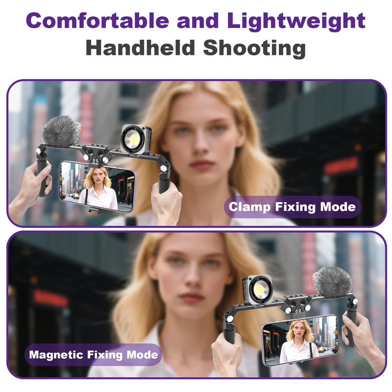 OPC01 Foldable Phone Cage Handheld Stabilizer,Foldable Magnetic Smartphone Cage with Handle and Magnetic Sticker for iPhone 17/16/15/14/13/12/11/10 Series and Andriod Phones for Photographer