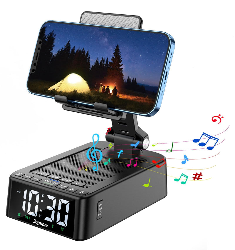 Phone Stand with Bluetooth Speaker - one with Alarm Clock and The Other with Charging Function