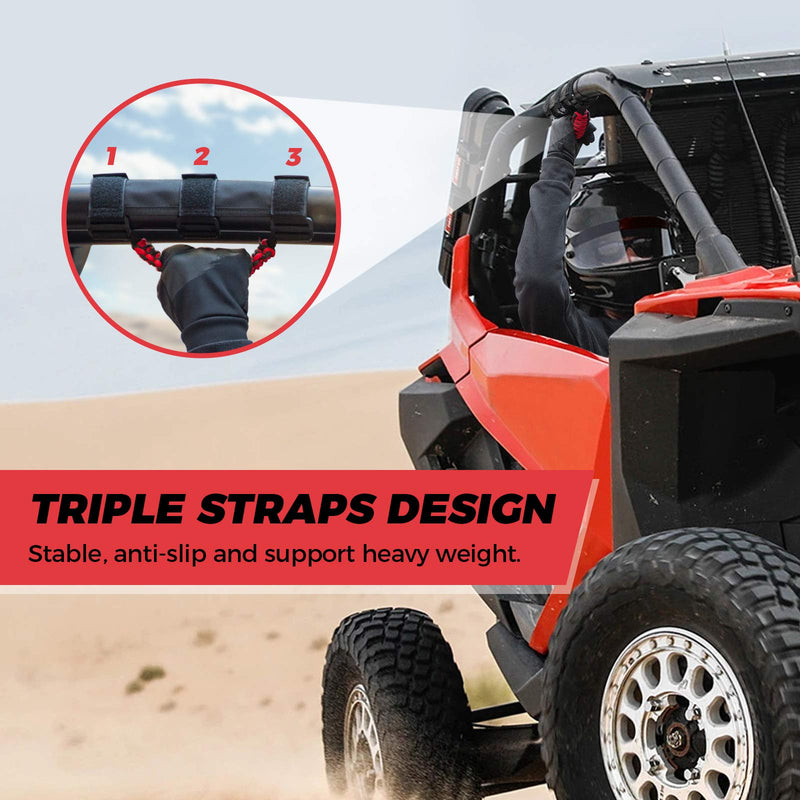 KEMIMOTO UTV Grab Handles, Heavy Duty Nylon UTV Hand Grips Fit 1.5-2 inches Roll Bar Compatible with Polaris RZR, Can-Am X3, Kawasaki Mule Teryx, Talon, Wildcat 2 PCS Red