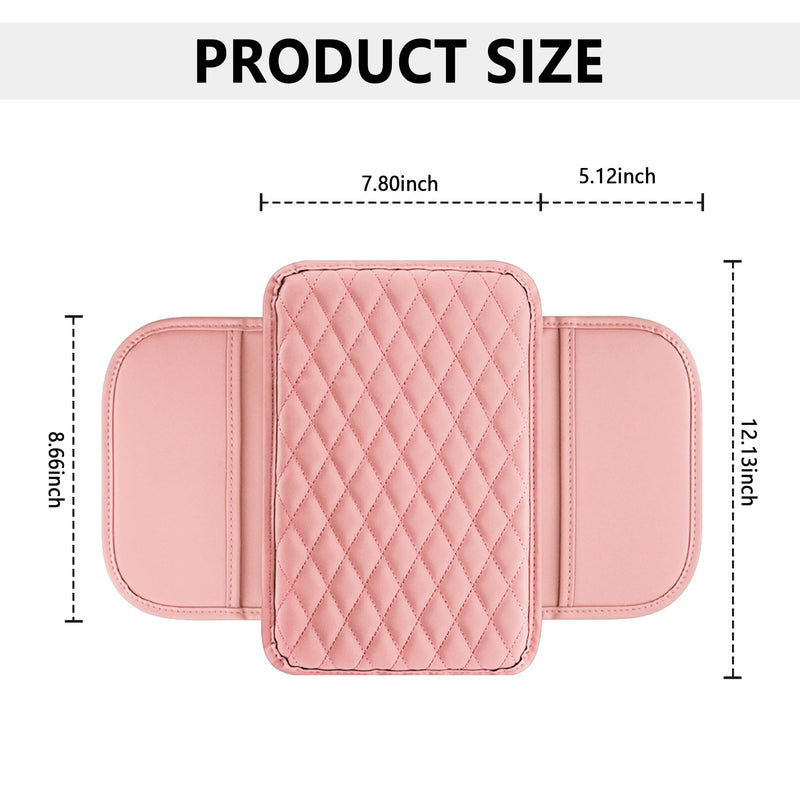 Upgraded Car Center Console Cover,Microfiber Leather Car Armrest Cover Cushion with 2 Storage Bags,Universal Car Armrest Storage Box Car Interior Accessories for Most Cars (Pink) Pink