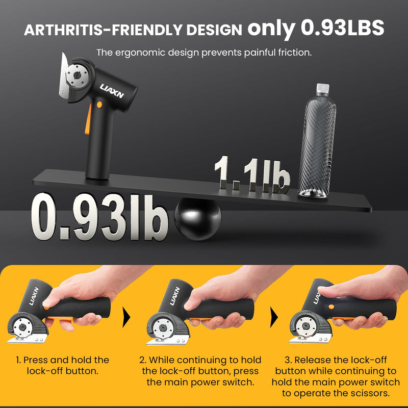 Cordless Electric Scissors, Cardboard Cutter & Rechargeable Power Shears — 4000mAh Battery, 3-Speed Digital Display, LED Light, Cuts Leather/Carpet/Cardboard — for Crafters, Home & DIYers