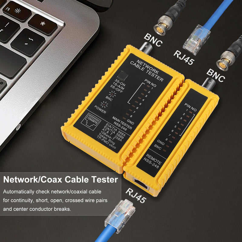 Coaxial(Coax) Cable Tester Portable BNC F-Style RJ45 Ethernet Continuity Cable Tester Checker