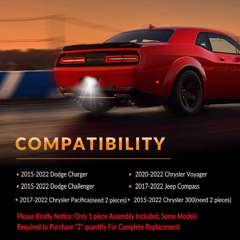 LED License Plate Light For 2015-2022 Dodge Charger Challenger Chrysler 300 Pacifica Jeep Compass Tag Lamp Assembly, 6000K White 1PCS