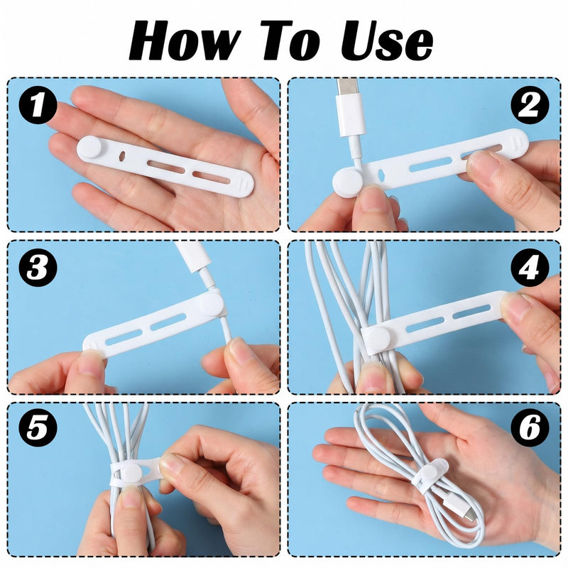 60 Pc Data Cable Organizer Ty,Silicone Cable Ty Reusable,White | Cables Organizer Tie, for Cord Management, Earphone Charger Computer, 3.15 x 0.4 x 0.2 Inch