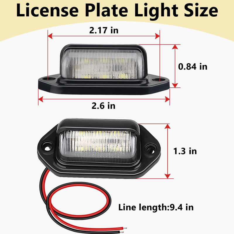 2 PCS White LED License Plate Light, 6-SMD Waterproof Tag Lights, 12V-24V DC Lamp Taillight, Step Courtesy Light Dome Cargo Lights for Truck SUV Van RV Trailer