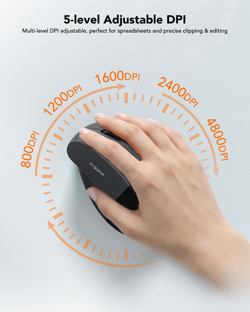 Wireless Ergonomic Mouse, Rechargeable Bluetooth Vertical Mouse for Laptop/Computer/Ipad/Mac, Quiet Click, 10 Color LED, 5 Adjustable DPI, Wrist Strain Relief, USB-A Optical Mice for M/L Hands, Black