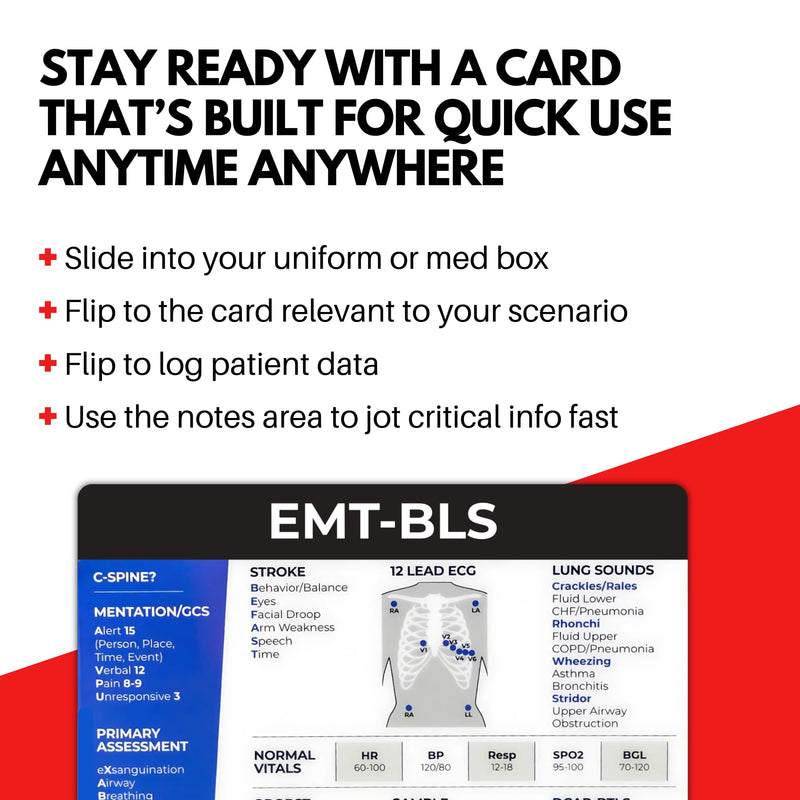 EMT-BLS Medical Reference Cards (3 Cards) - First Responder, EMT-BLS+ Pediatrics Assessment - Study Material + Notes - 5x4-inches - Durable Plastic + Portable EMT-BLS Medical Reference Cards