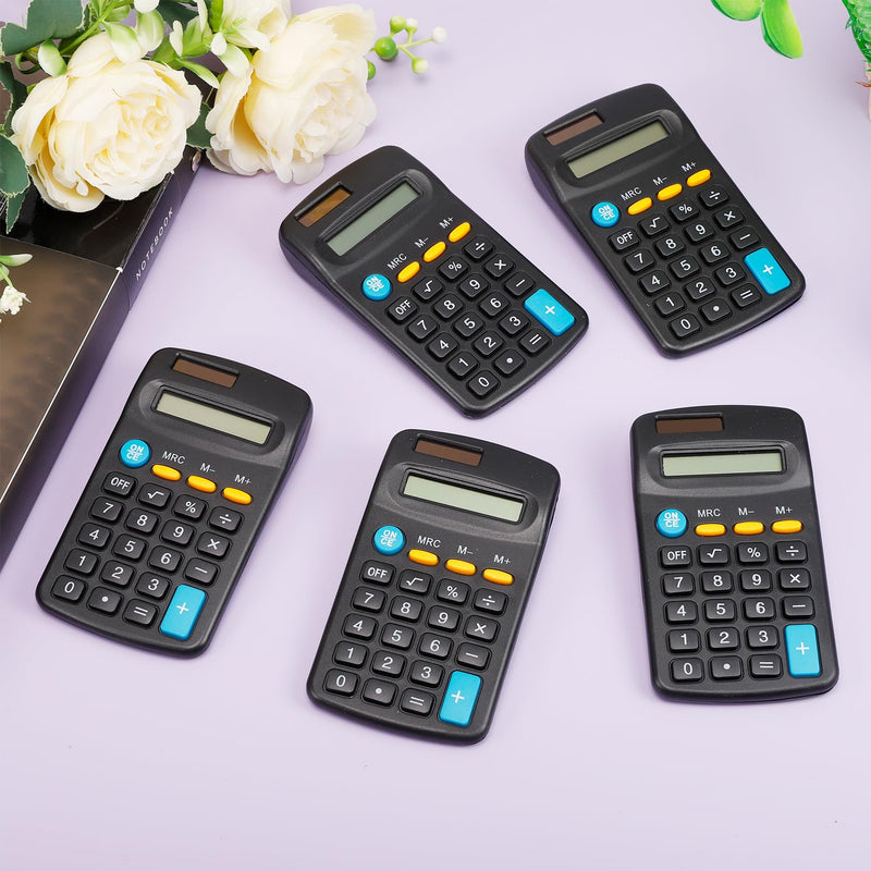 24 Pieces Pocket Size Mini Calculators,Pocket Calculator,Solar Battery Dual Power Desktop Calculators,8 Digit Display Basic Calculator for Students Kids Home Office(Black) Black-24Pcs