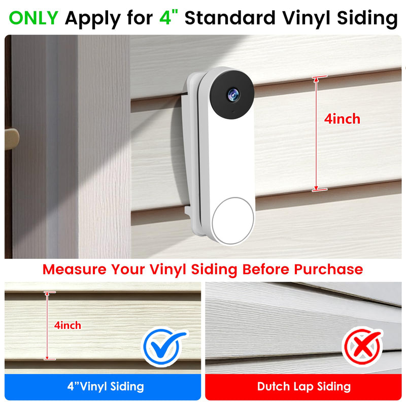 Vinyl Siding Mount for Google Nest Doorbell (Battery), Adjustable Angle Doorbell Wedge Corner Mounting Bracket Kit for Nest Doorbell, Solve Siding Tilt Problem (4" Standard Vinyl Siding Only)