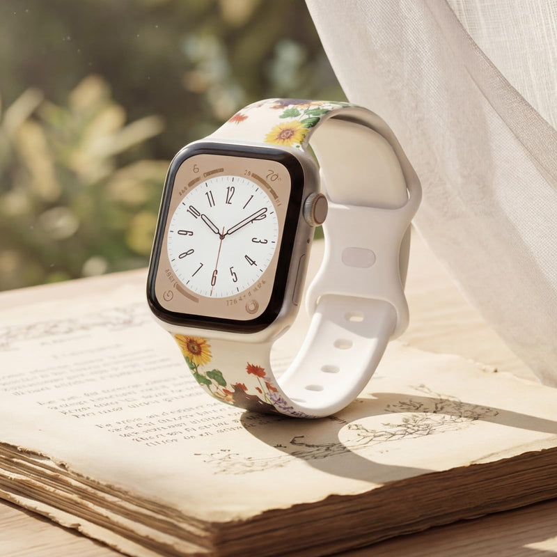 Floral Band Compatible with Apple Watch Band 41mm 40mm 38mm 45mm 44mm 42mm 49mm Women, Soft Silicone Printed Sport Strap for iWatch Series 11 10 9 8 7 6 5 4 3 SE Ultra Wildflower Meadow & Black Cat 38mm/40mm/41mm/42mm(series 11 10)