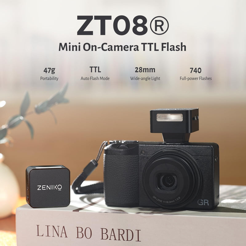 ZENIKO ZT08 R Mini Flash for Ricoh,Built-in Battery,740 Full Power Flashes,Mini On-Camera TTL Flash Speedlite ZT08-R for Ricoh(Black)